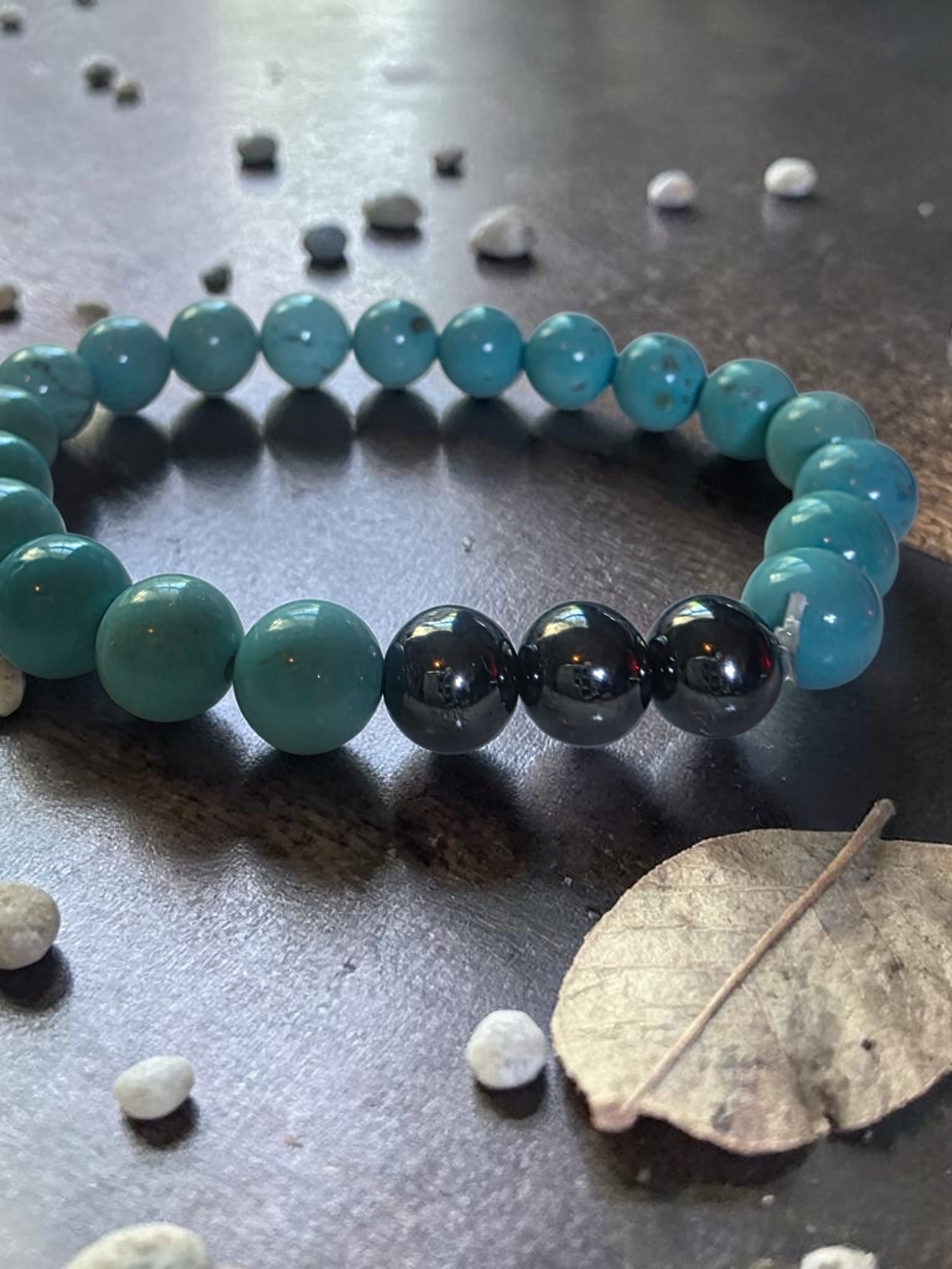Turquoise and Hematite Beaded Stretch Bracelet